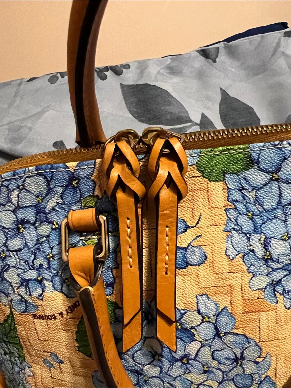 Dooney & Bourke Yellow Hydrangea Print Satchel with Blue Floral Accents - Picture 3 of 9